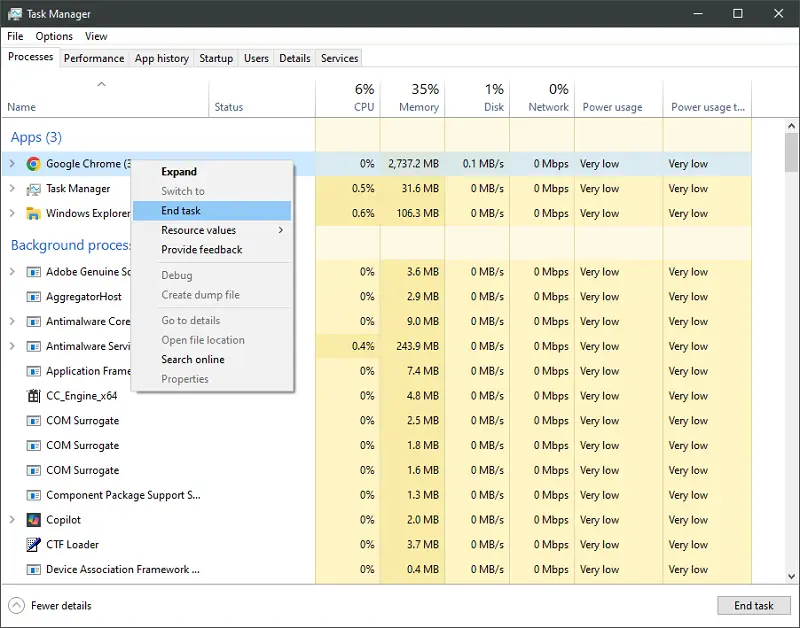 Đóng các ứng dụng chạy nền nếu không cần thiết